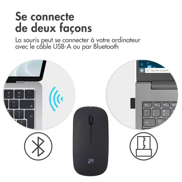 imoshion Souris sans fil - Souris d'ordinateur rechargeable + adaptateur USB-A 2,4G - Noir