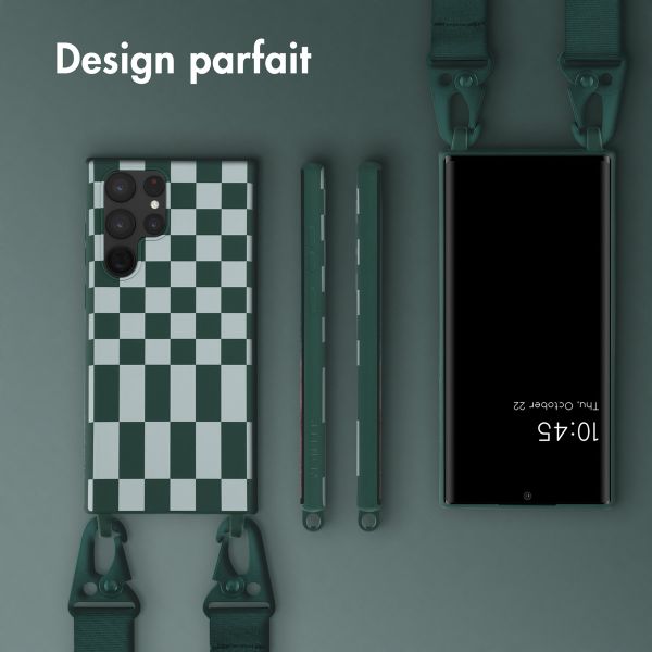 Selencia ﻿Coque design en silicone avec cordon amovible Samsung Galaxy S22 Ultra - Irregular Check Green