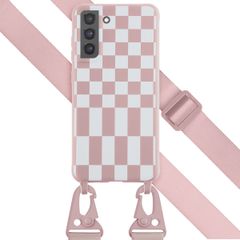 Selencia Coque design en silicone avec cordon amovible Samsung Galaxy S21 FE - Irregular Check Sand Pink