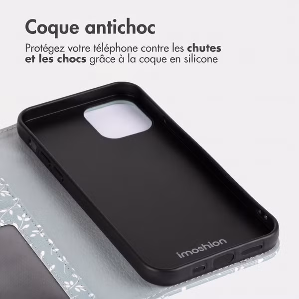 imoshion Étui de télephone portefeuille Design Apple iPhone 13 - Smoke Green Flowers