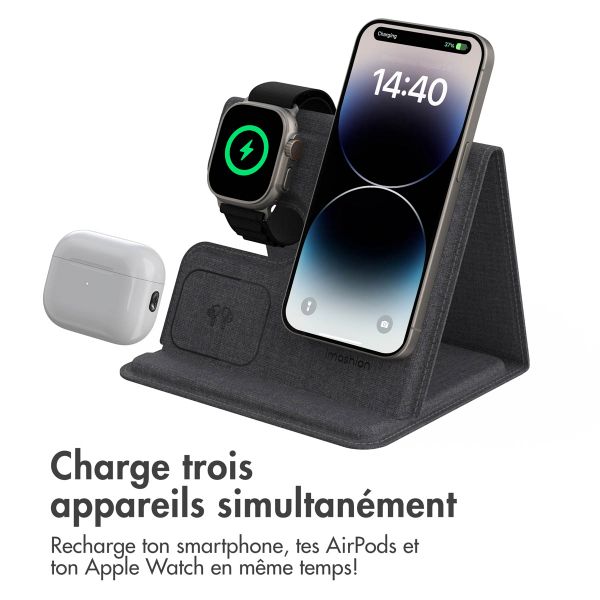 imoshion 3-en-1 Chargeur sans fil pliable Apple - iPhone / AirPods / Apple Watch - Gris