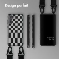 Selencia Coque design en silicone avec cordon amovible Samsung Galaxy S21 FE - Irregular Check Black