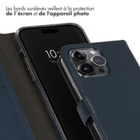 Selencia Étui de téléphone portefeuille en cuir véritable iPhone 15 Pro Max - Bleu