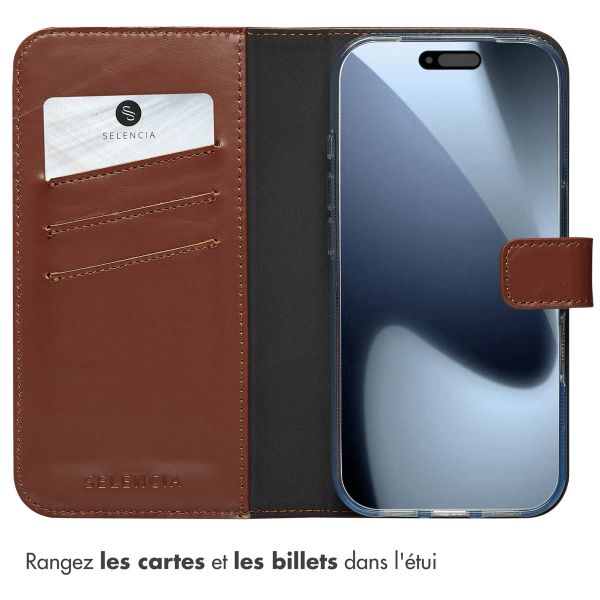 Selencia Étui portefeuille en cuir véritable Apple iPhone 17 Pro - Lichtbruin