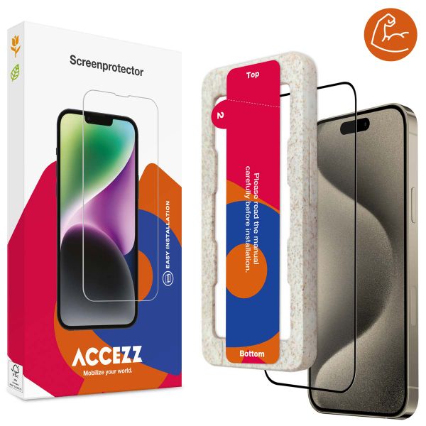 Accezz Protecteur d'écran intégral triple résistance avec applicateur iPhone 15 Pro - Transparent