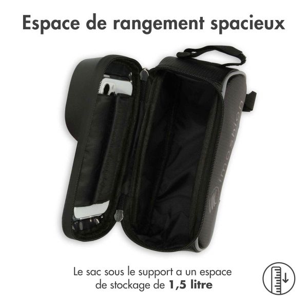 imoshion Support de téléphone pour vélo - Avec pochette - Universel - Cadre de vélo - Noir