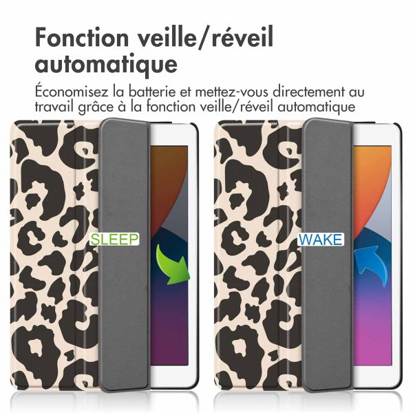 imoshion Coque tablette Design Trifold Apple iPad 9 (2021) 10.2 pouces / iPad 8 (2020) 10.2 pouces / iPad 7 (2019) 10.2 pouces - Leopard