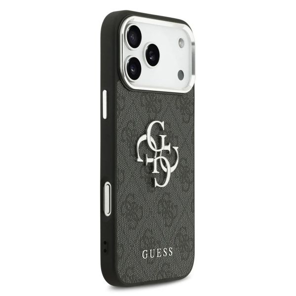 Guess Coque 4G Metal Logo Backcover Apple iPhone 17 Pro - Silver Edge - Black