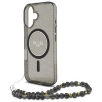 Guess MagSafe IML Glitter Case avec beads strap Apple iPhone 16 - Noir