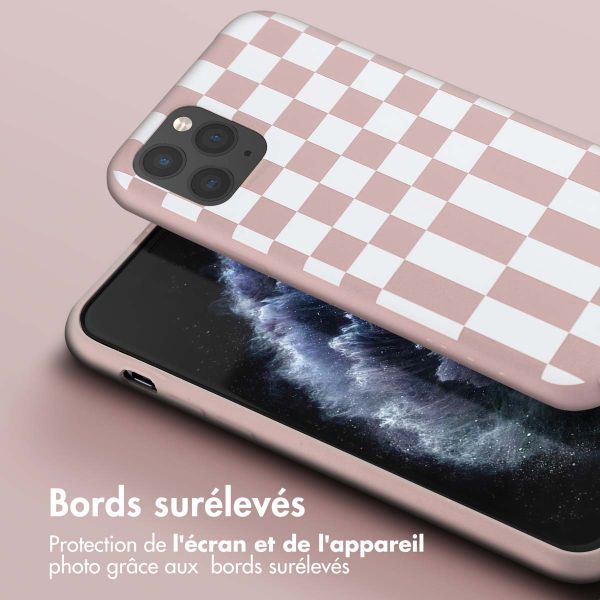 Selencia ﻿Coque design en silicone avec cordon amovible iPhone 11 Pro - Irregular Check Sand Pink