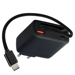 imoshion Chargeur GaN avec câble USB-C rétractable 65W - USB-A + USB-C - Noir