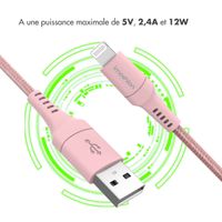 imoshion ﻿Câble Lightning vers USB - Non MFi - Textile tressé - 1 mètre - Rose