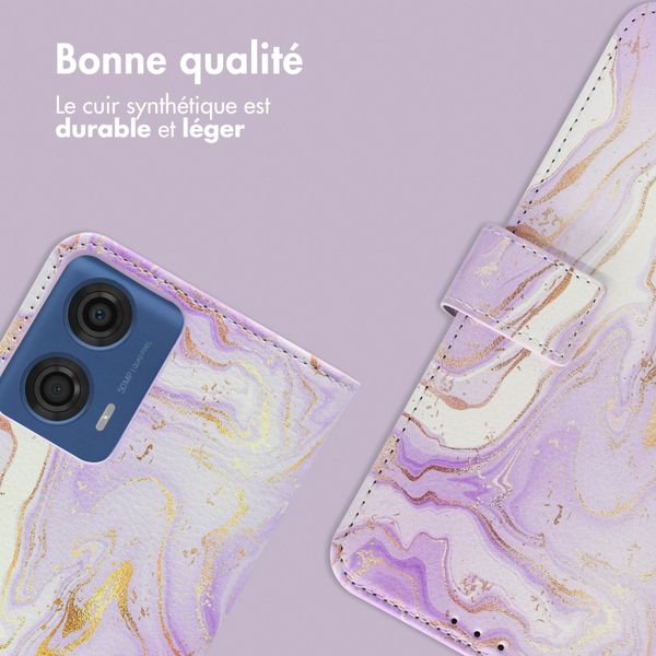 imoshion Étui de téléphone portefeuille Design Motorola Moto G04 / G24 - Purple Marble