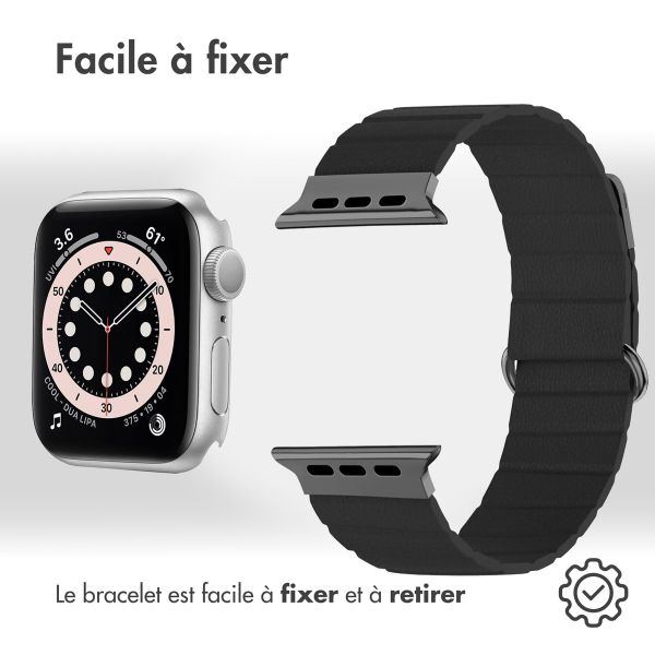 imoshion Bracelet en cuir magnétique Apple Watch Series 1 t/m 9 / SE (38/40/41 mm) | Series 10 / 11 (42 mm) - Noir