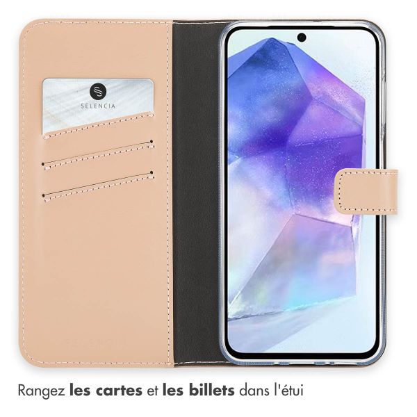 Selencia Étui de téléphone portefeuille en cuir véritable Samsung Galaxy A26 - Dusty Pink