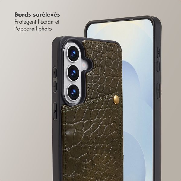 Selencia Coque de télephone Nova Croco avec cordon et porte-cartes Samsung Galaxy S26 - Dark Olive