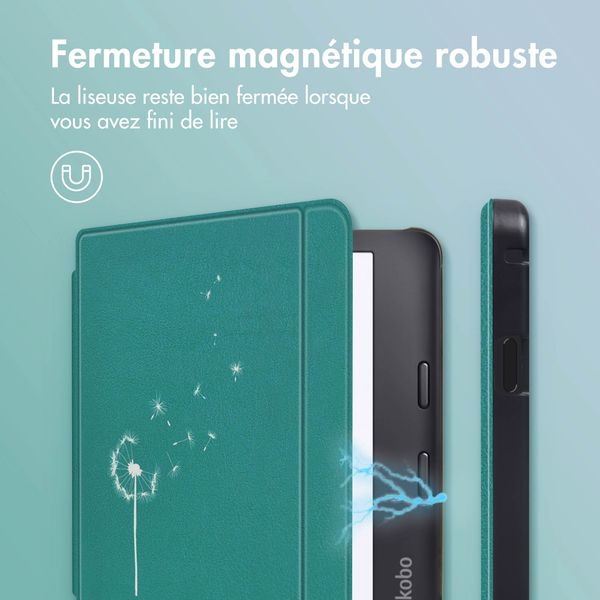 imoshion Design Slim Hard Sleepcover avec support Kobo Libra 2 / Tolino Vision 6 - Green Dandelion