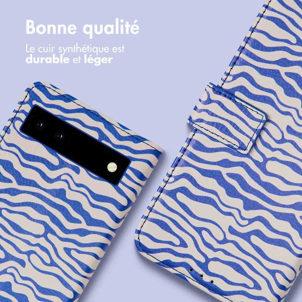 imoshion Étui de télephone portefeuille Design Google Pixel 6a - White Blue Stripes