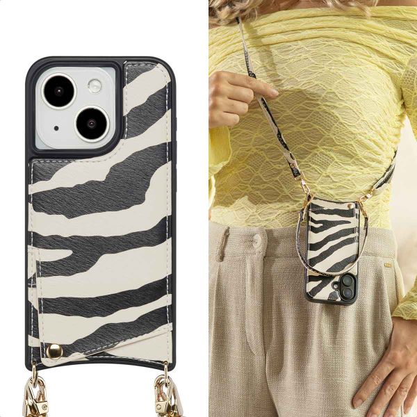 Selencia Coque de télephone Nova avec cordon et porte-cartes Apple iPhone 15 - Zazzy Zebra