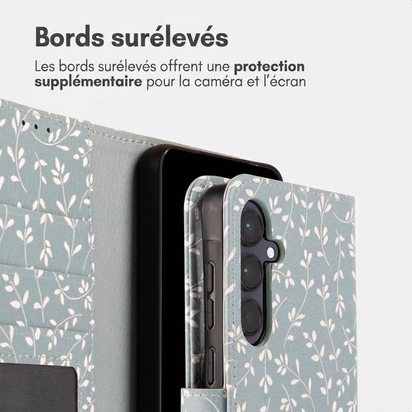 imoshion Étui de télephone portefeuille Design Samsung Galaxy A55 - Smoke Green Flowers