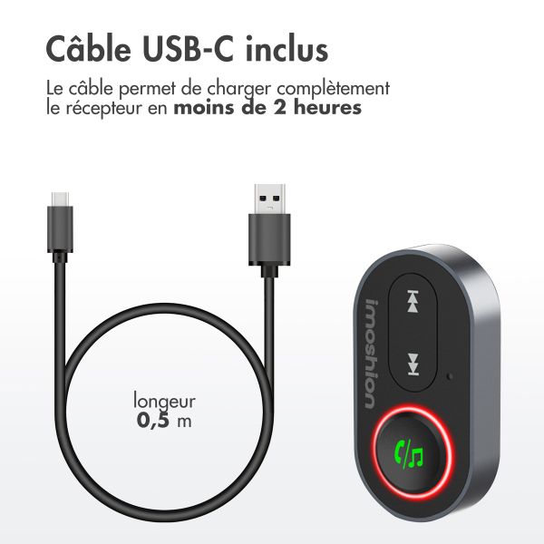 imoshion Adaptateur Bluetooth Voiture - Récepteur Bluetooth 5.1 - Prise jack 3,5 mm / AUX - Noir