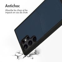 Accezz ﻿Coque en cuir de qualité supérieure avec fentes pour cartes Samsung Galaxy S22 Ultra - Bleu foncé