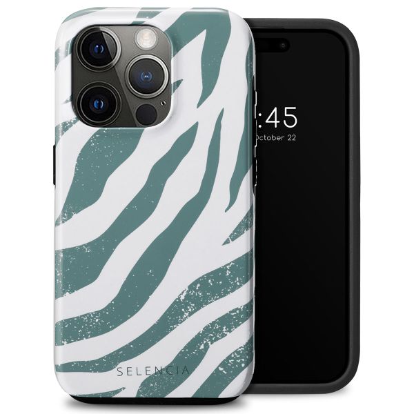 Selencia Coque arrière Vivid Tough iPhone 15 Pro - Colorful Zebra Pine Blue