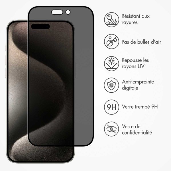 Accezz Protection d'écran en verre trempé Privacy Apple iPhone 15 Pro