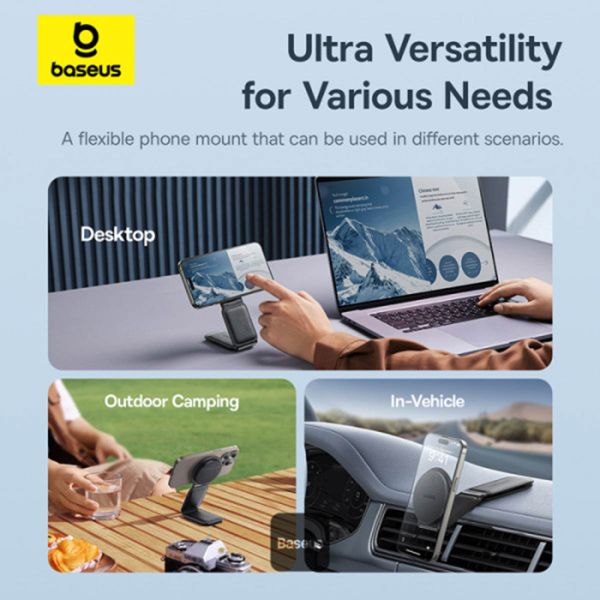 Baseus PrimeTrip Series C02 Mega Support de téléphone voiture - Magnétique et MagSafe/Qi2 - Charge sans fil - Autocollant - Noir