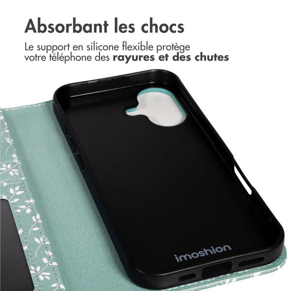 imoshion Étui de télephone portefeuille Design Apple iPhone 17 - Smoke Green Flowers