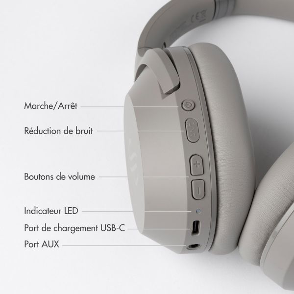 Selencia Urban Play Casque sans fil - Réduction active du bruit (ANC) - Avec étui de rangement - Cosy Grey