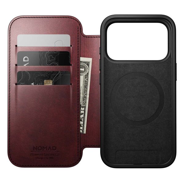 Nomad Étui de style livre folio moderne en cuir Horween avec MagSafe Apple iPhone 17 Pro - Burgundy