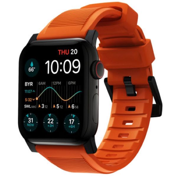 Nomad Bracelet robuste FKM Apple Watch Series 1 á 10 / SE / Ultra (2) (44/45/46/49 mm) - Noir/Orange