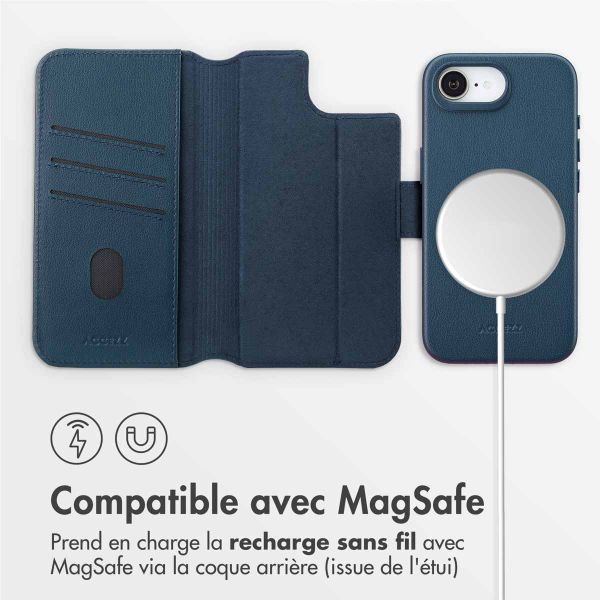 Accezz Étui de télephone portefeuille en cuir 2-en-1 avec MagSafe Apple iPhone 16e - Nightfall Blue