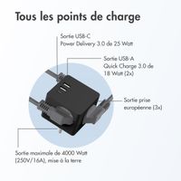 Accezz PowerCube | 6-en-1 - 1x USB-C + 2x USB-A + 3x prise - 4000 watts - Noir