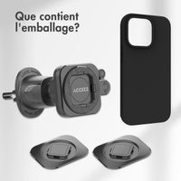 Accezz EasyLock Support de téléphone de voiture - Avec coque iPhone 15 Pro - Grille de ventilation - Rotation à 360 degrés - Noir