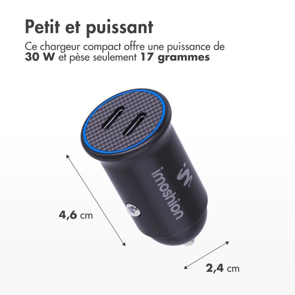 imoshion Chargeur voiture – Chargeur rapide 30 watts avec 2 ports USB-C