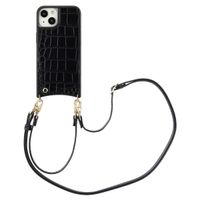 Selencia Coque de télephone Nova Croco avec cordon et porte-cartes Apple iPhone 13 - Noir