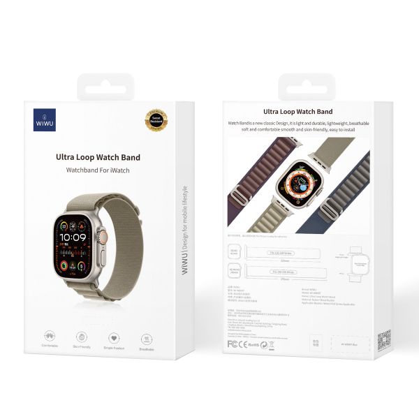 WiWu Bracelet Alpine en nylon Apple Watch Series 1 t/m 11 / SE / Ultra (44/45/46/49 mm) - Olive Green