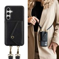 Selencia Coque à cordon avec porte-cartes enveloppe Sera Samsung Galaxy S24 FE - Noir