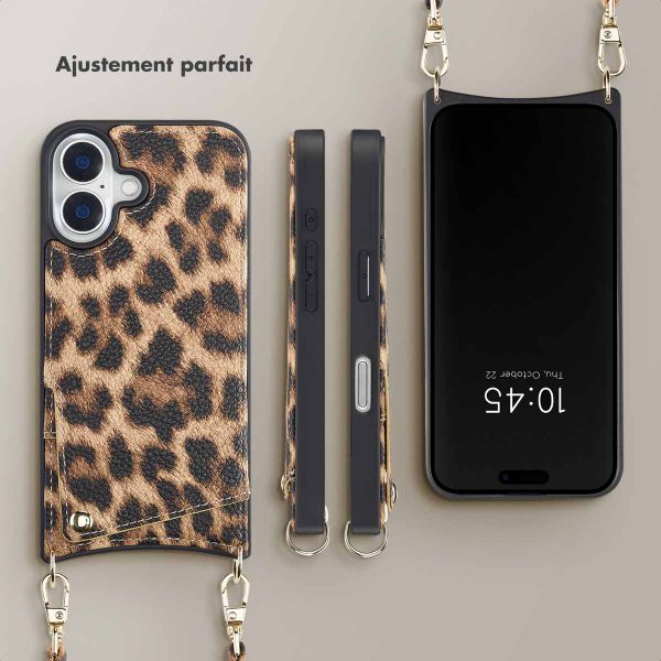 Selencia Coque arrière avec cordon et porte-cartes Nova iPhone 16 - Leopard