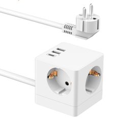 Accezz PowerCube Strip | 6-en-1 - 1x USB-C + 2x USB-A + 3x prise - 4000 watts - Blanc