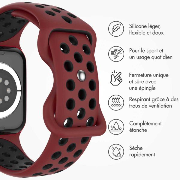 imoshion Bracelet sport⁺ Apple Watch Series 1 á 9 / SE (38/40/41 mm) | Series 10 / 11 (42 mm) - Taille S/M - Wine Red & Black