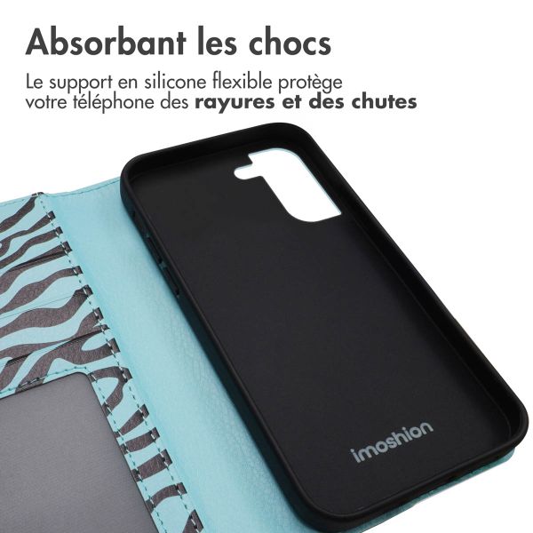 imoshion Étui de téléphone portefeuille Design Samsung Galaxy S21 FE - Black Blue Stripes