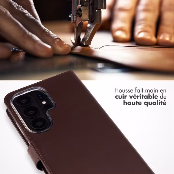 Selencia Étui portefeuille en cuir véritable Samsung Galaxy S26 Ultra - Marron