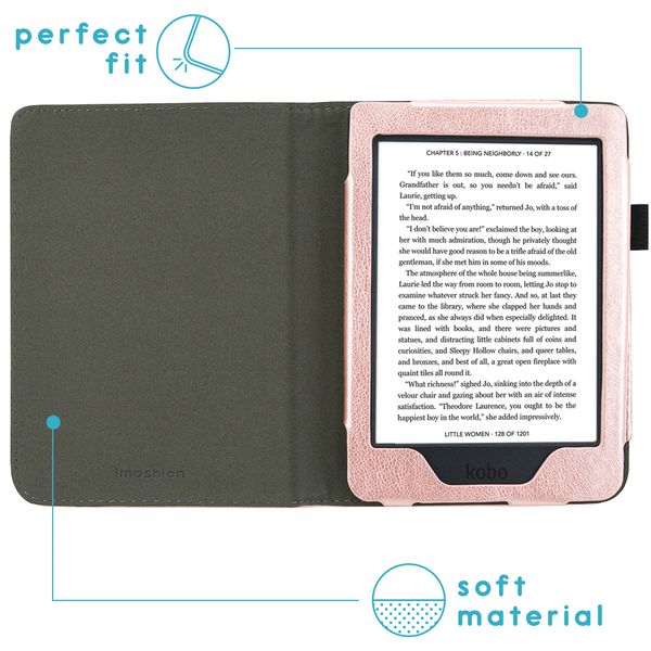 imoshion Étui de liseuse portefeuille en cuir végan Kobo Nia - Rose Doré