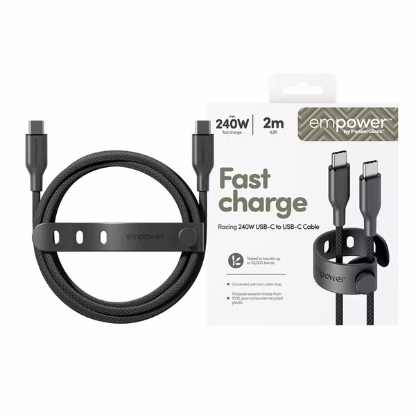Empower by PanzerGlass Câble de recharge Racing USB-C vers USB-C - 240 W - 2 mètres - Space Black