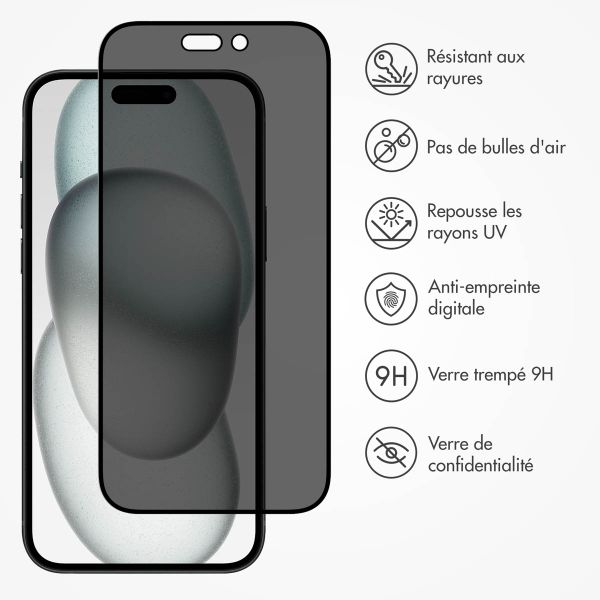 Accezz Protection d'écran en verre trempé Privacy iPhone 14 Pro / 15 / 16