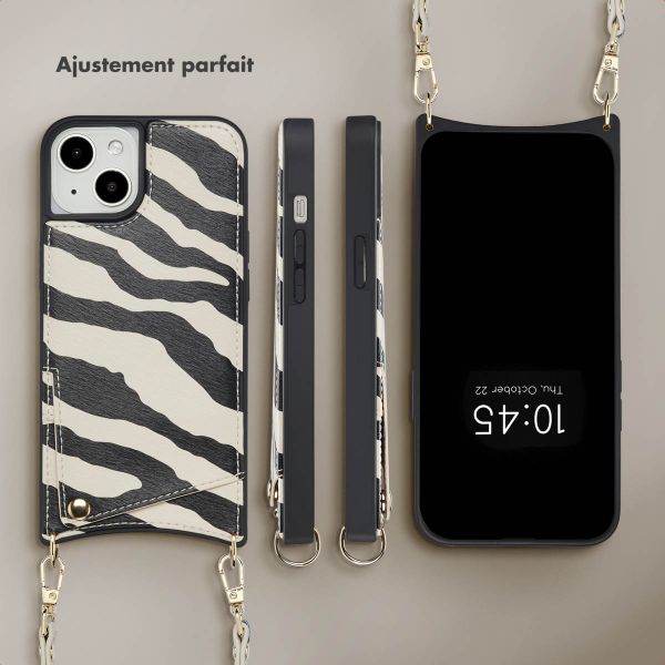 Selencia Coque de télephone Nova avec cordon et porte-cartes Apple iPhone 14 / 13 - Zazzy Zebra