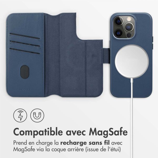 Accezz Étui de télephone portefeuille en cuir 2-en-1 avec MagSafe Apple iPhone 14 Pro - Nightfall Blue
